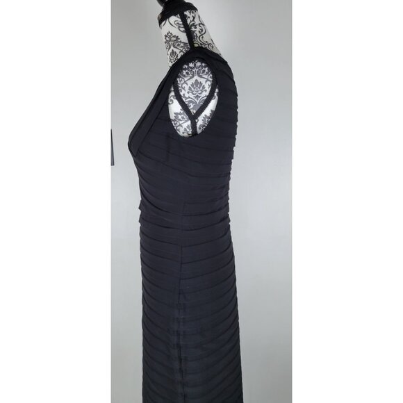 Adrianna Papell Dress Size 10 Black Sheath Pleated Midi Sleeve Cocktail Party - Picture 4 of 13
